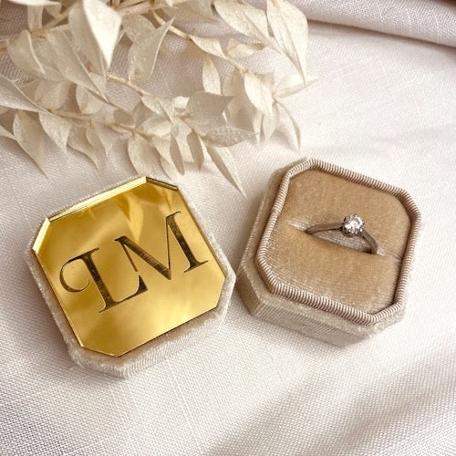 Personalised Velvet Ring Box with acrylic engraved lid