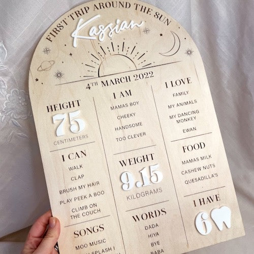 Sun and Moon First Year Mile Stone Board